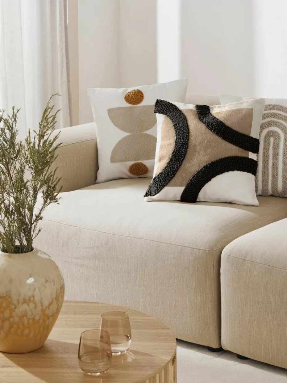Dekokissen-Westwing Collection Bestickte Baumwoll-Kissenhülle Reza mit Hoch-Tief-Struktur Off White, Beige, Schwarz