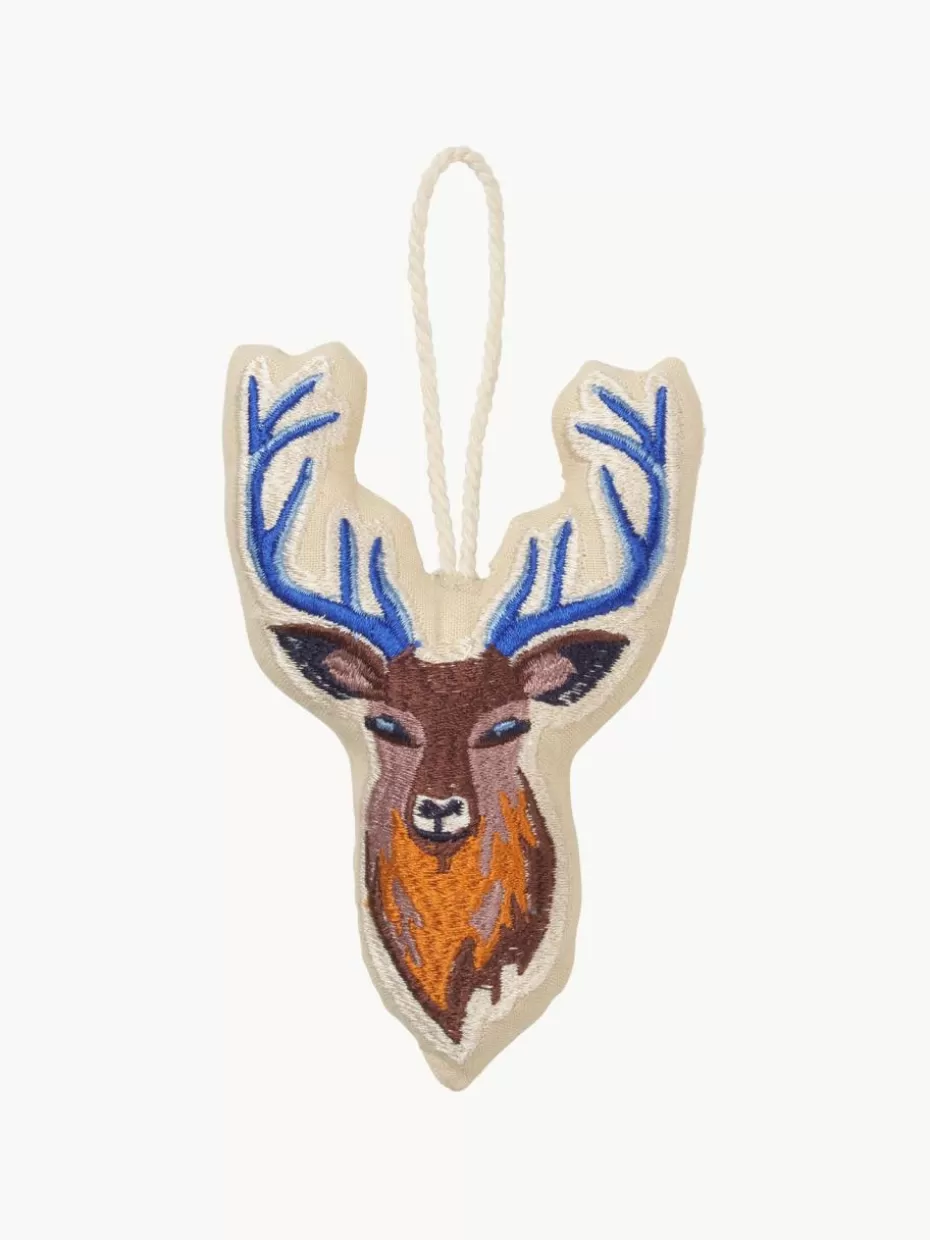 Weihnachtskugeln & Baumanhänger-Broste Copenhagen Bestickte Stoff-Baumanhänger Reindeer, 2 Stück