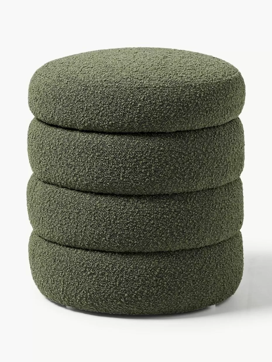Hocker-Westwing Collection Bouclé-Hocker Alto mit Stauraum Bouclé Dunkelgrün
