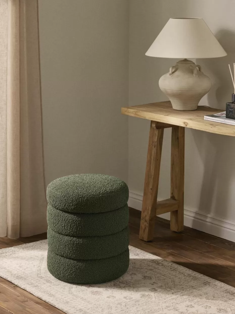 Hocker-Westwing Collection Bouclé-Hocker Alto mit Stauraum Bouclé Dunkelgrün