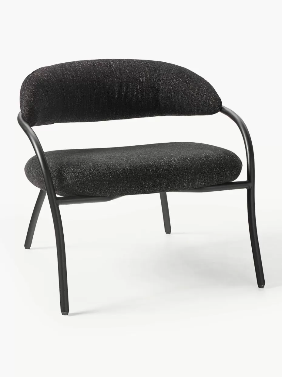 Sessel-Westwing Collection Bouclé-Loungesessel Dodo Bouclé Schwarz, Schwarz matt