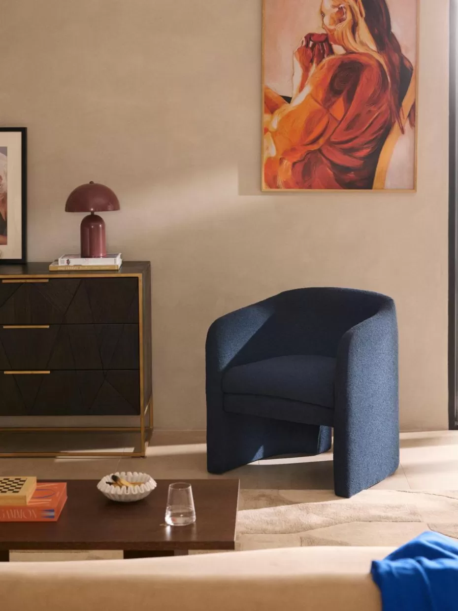 Sessel-Westwing Collection Bouclé-Loungesessel Mairo Bouclé Dunkelblau