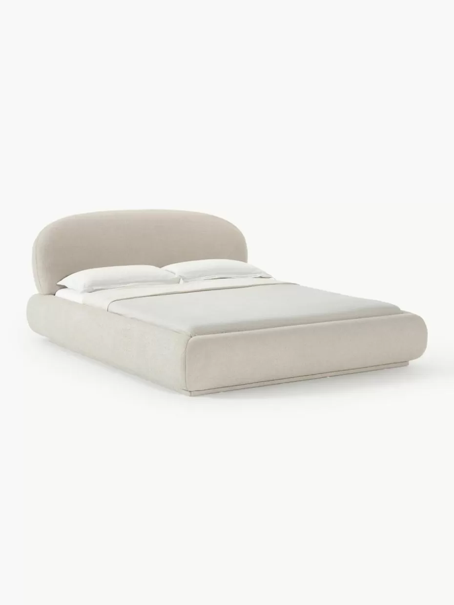 Betten-Westwing Collection Bouclé-Polsterbett Alba mit abgerundeten Ecken Bouclé Greige