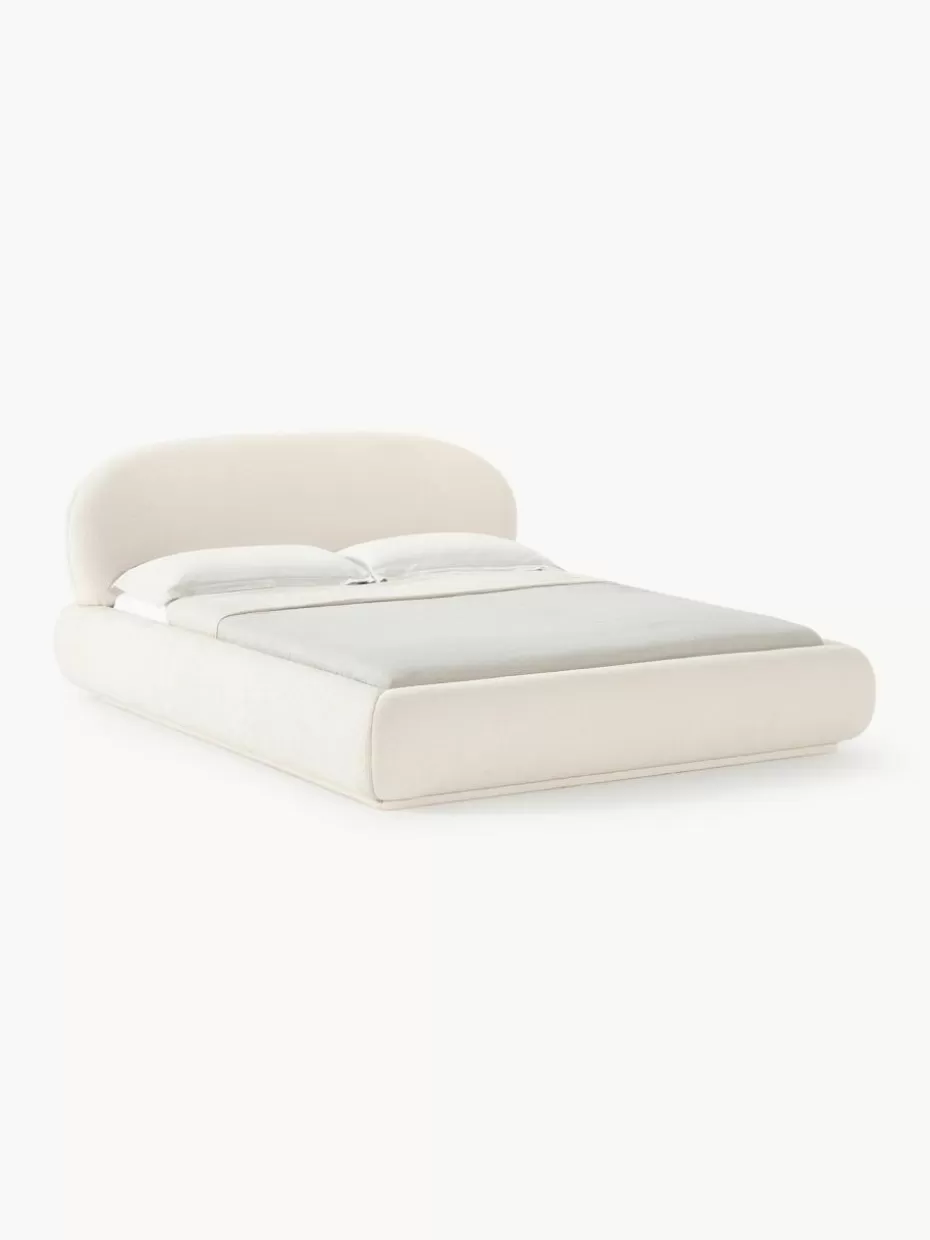 Betten-Westwing Collection Bouclé-Polsterbett Alba mit abgerundeten Ecken Bouclé Off White