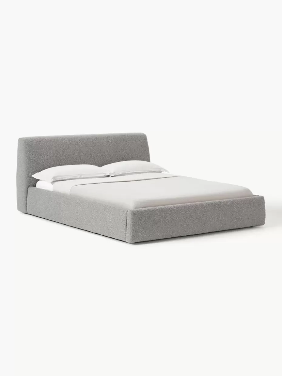 Betten-Westwing Collection Bouclé-Polsterbett Cloud mit Stauraum Bouclé Grau