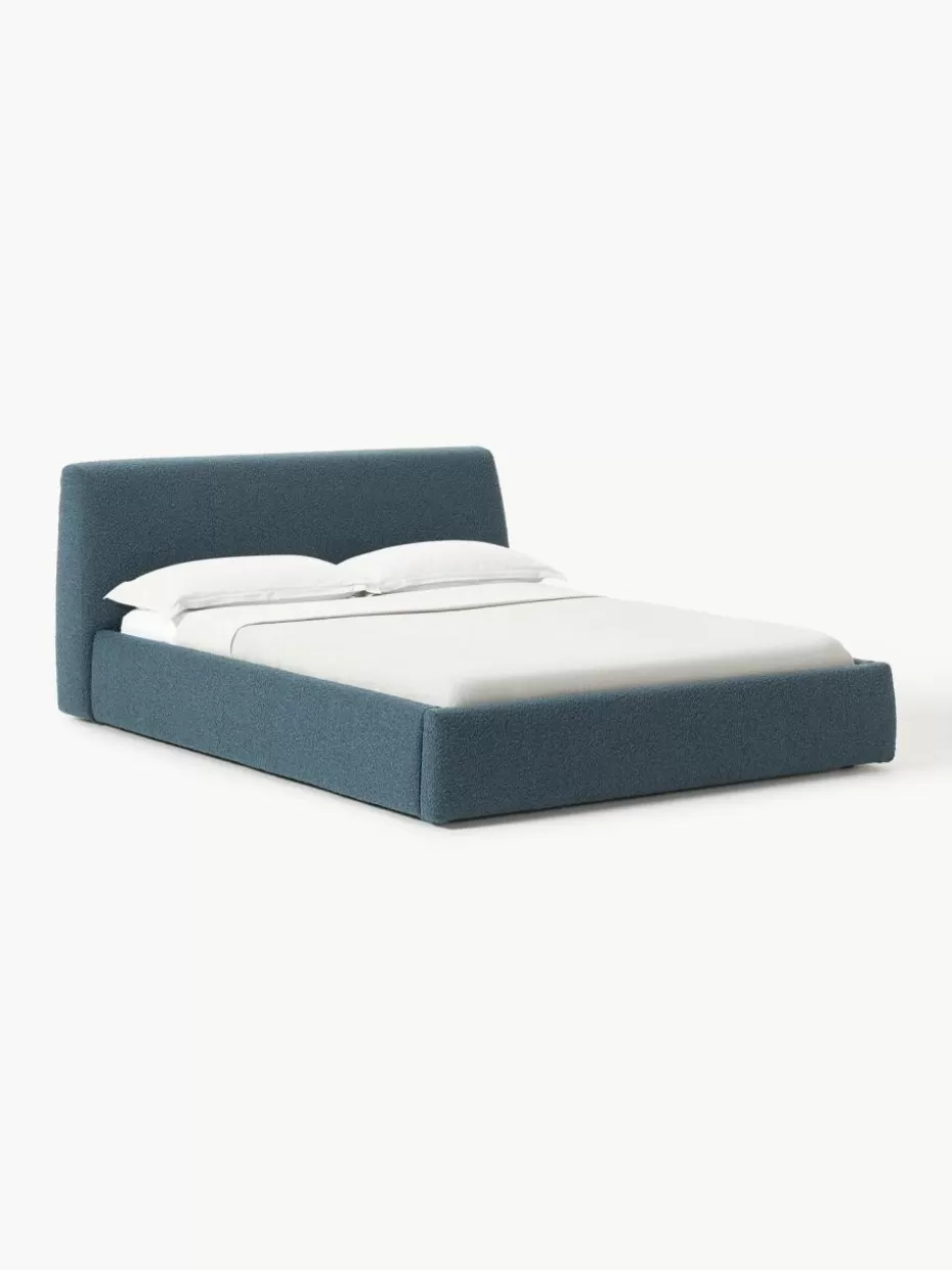 Betten-Westwing Collection Bouclé-Polsterbett Cloud mit Stauraum Bouclé Graublau