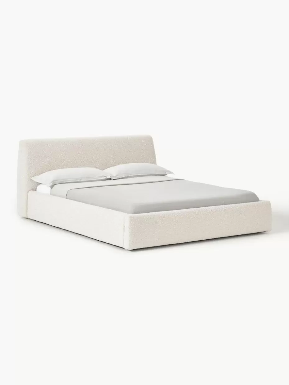 Betten-Westwing Collection Bouclé-Polsterbett Cloud mit Stauraum Bouclé Off White