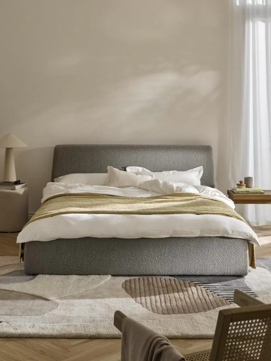 Betten-Westwing Collection Bouclé-Polsterbett Cloud mit Stauraum Bouclé Grau