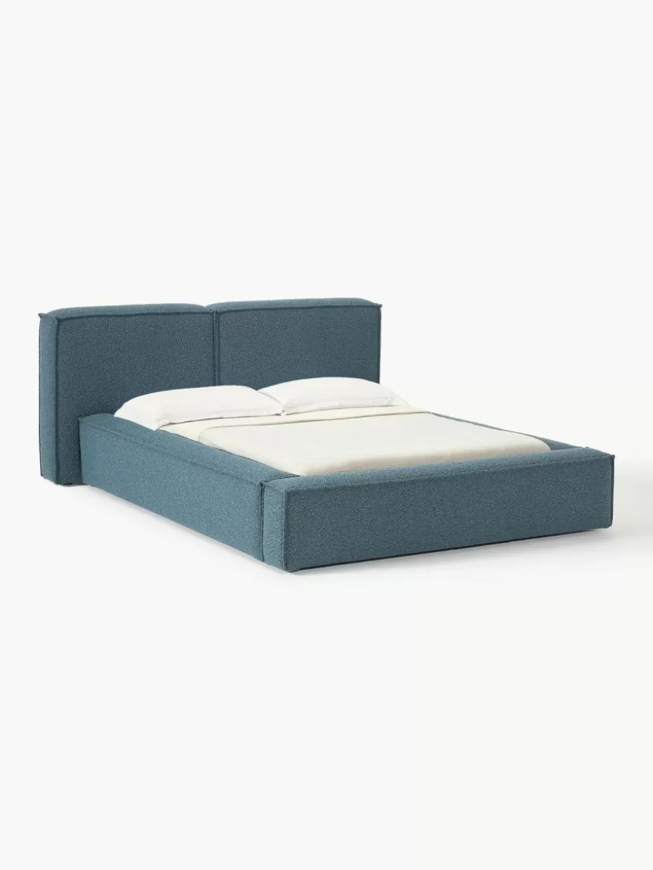 Betten-Westwing Collection Bouclé-Polsterbett Lennon Bouclé Graublau