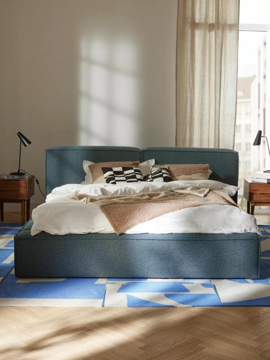 Betten-Westwing Collection Bouclé-Polsterbett Lennon Bouclé Graublau