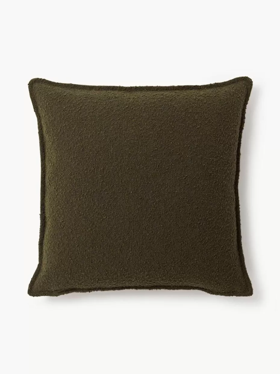 Sofakissen-Westwing Collection Bouclé-Sofa-Kissen Lennon Bouclé Olivgrün