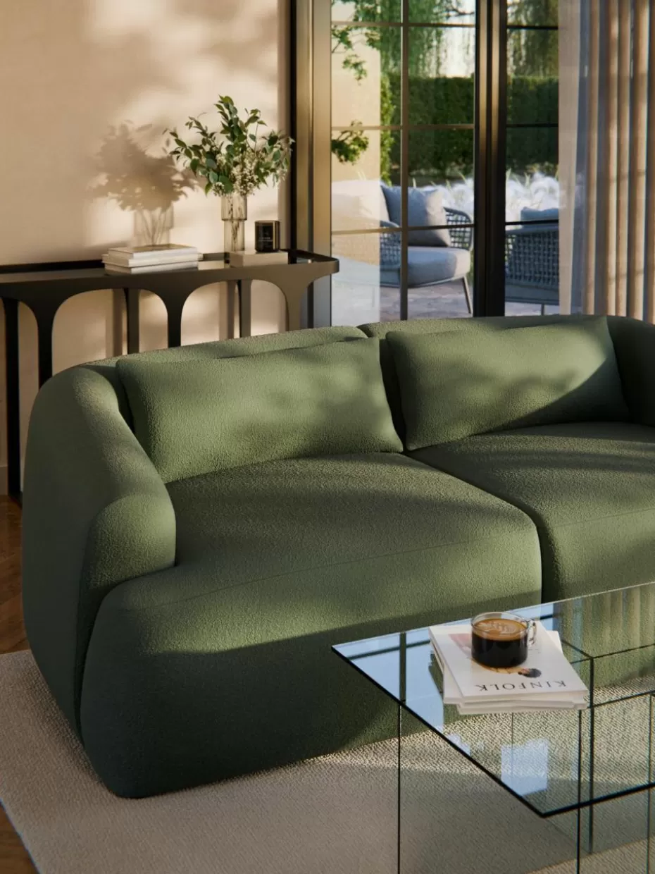 Sofakissen-Westwing Collection Bouclé-Sofa-Kissen Sofia Bouclé Dunkelgrün