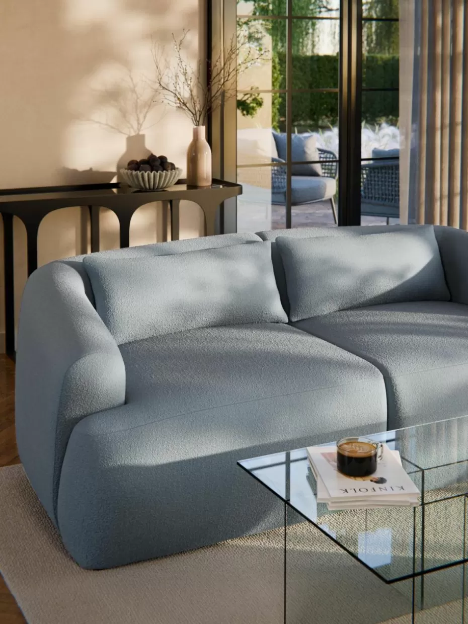 Sofakissen-Westwing Collection Bouclé-Sofa-Kissen Sofia Bouclé Blau