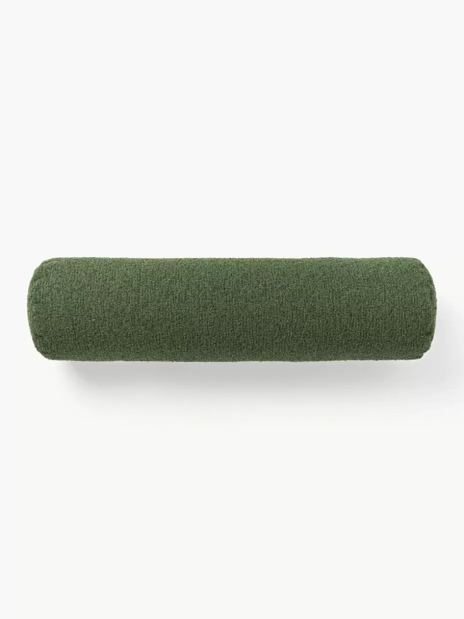 Sofakissen-Westwing Collection Bouclé-Sofa-Nackenrolle Sofia Bouclé Dunkelgrün