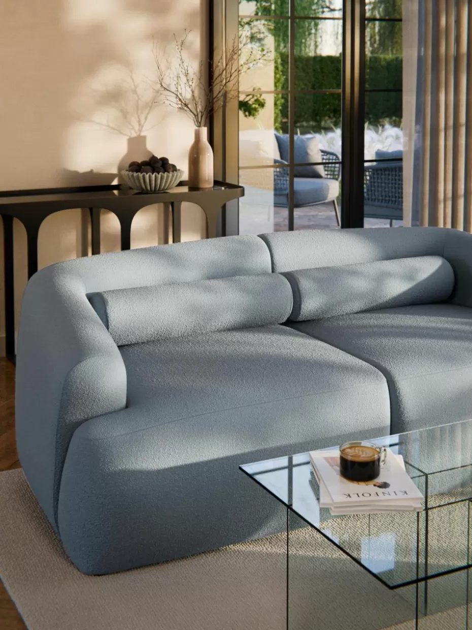 Sofakissen-Westwing Collection Bouclé-Sofa-Nackenrolle Sofia Bouclé Blau