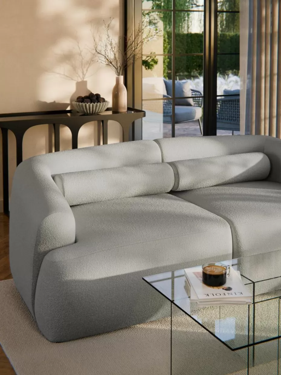 Sofakissen-Westwing Collection Bouclé-Sofa-Nackenrolle Sofia Bouclé Hellgrau