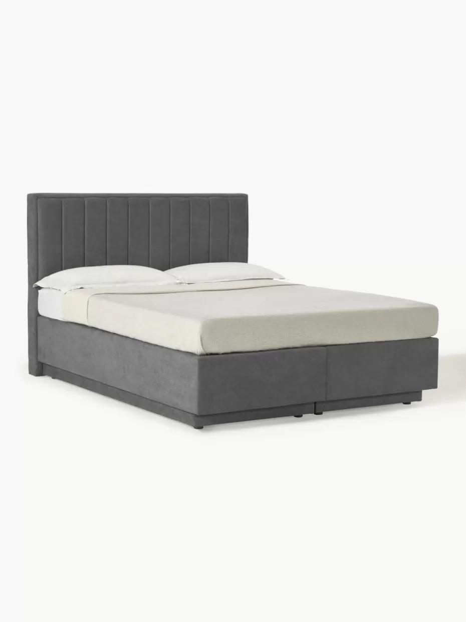 Betten-Westwing Collection Boxspringbett Livia mit Stauraum Webstoff Dunkelgrau
