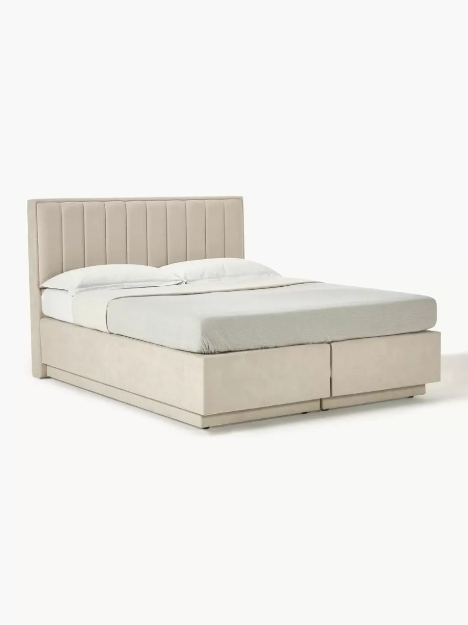 Betten-Westwing Collection Boxspringbett Livia mit Stauraum Webstoff Hellbeige