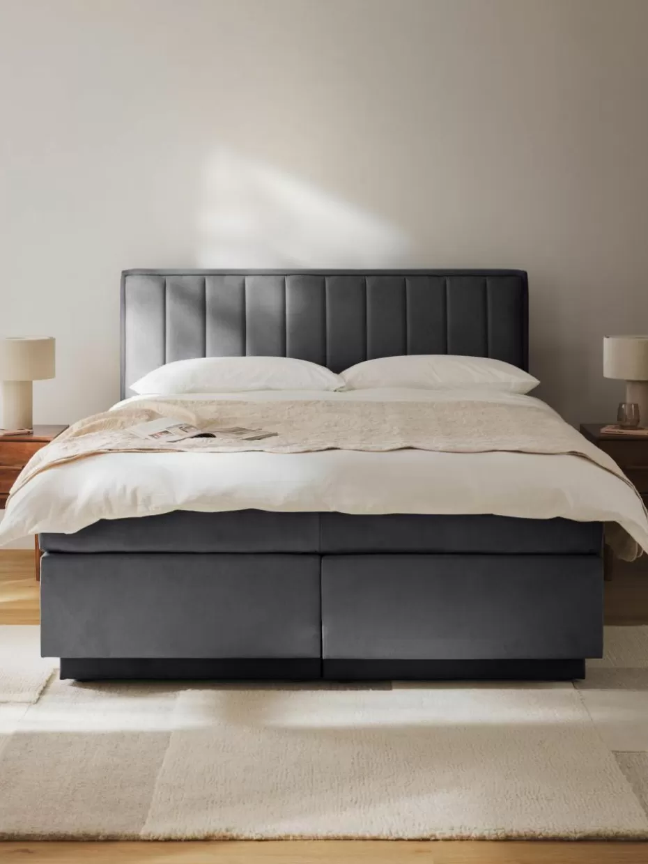 Betten-Westwing Collection Boxspringbett Livia mit Stauraum Webstoff Dunkelgrau