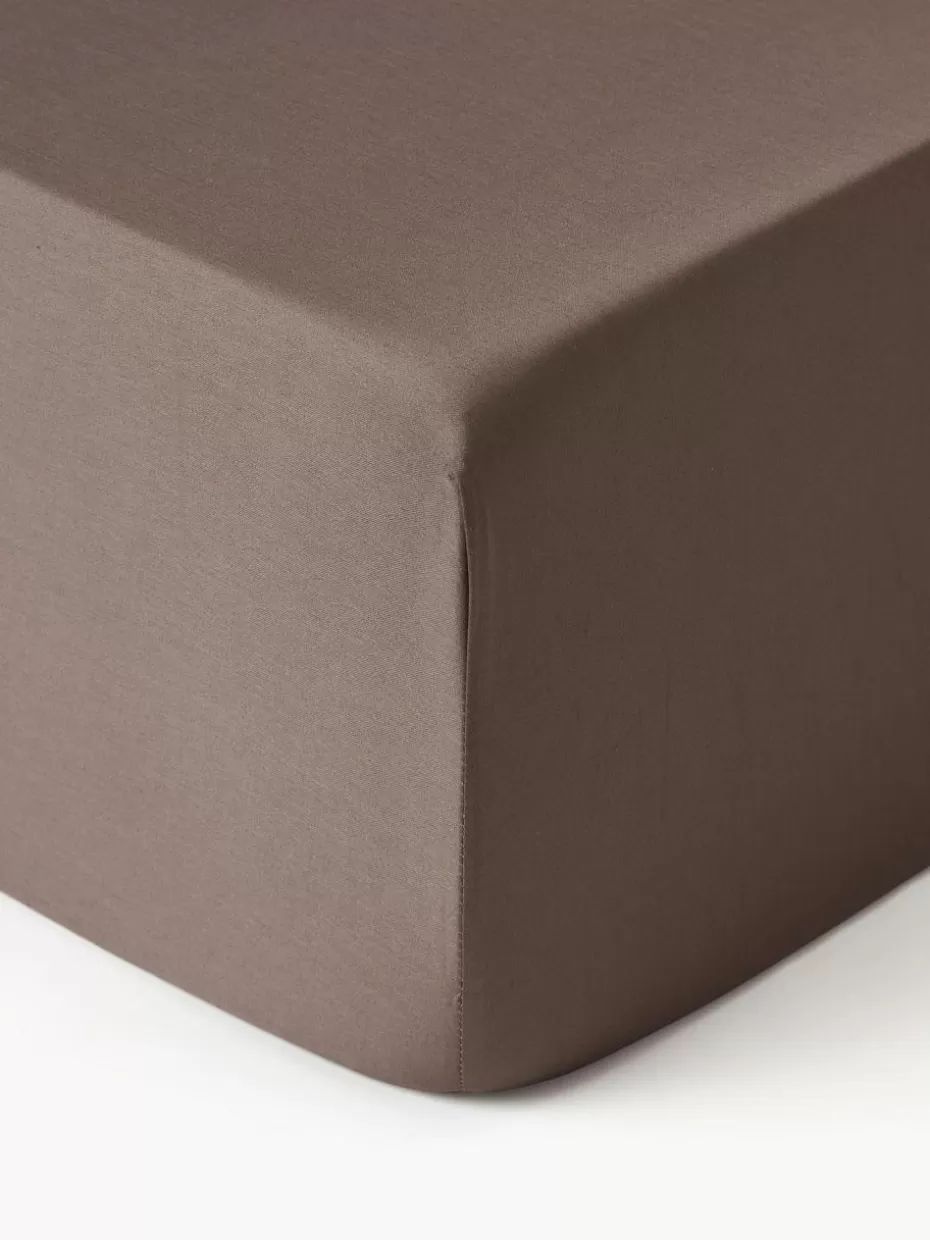 Spannbettlaken-Westwing Collection Boxspring-Spannbettlaken Comfort, Baumwollsatin Dunkelbraun