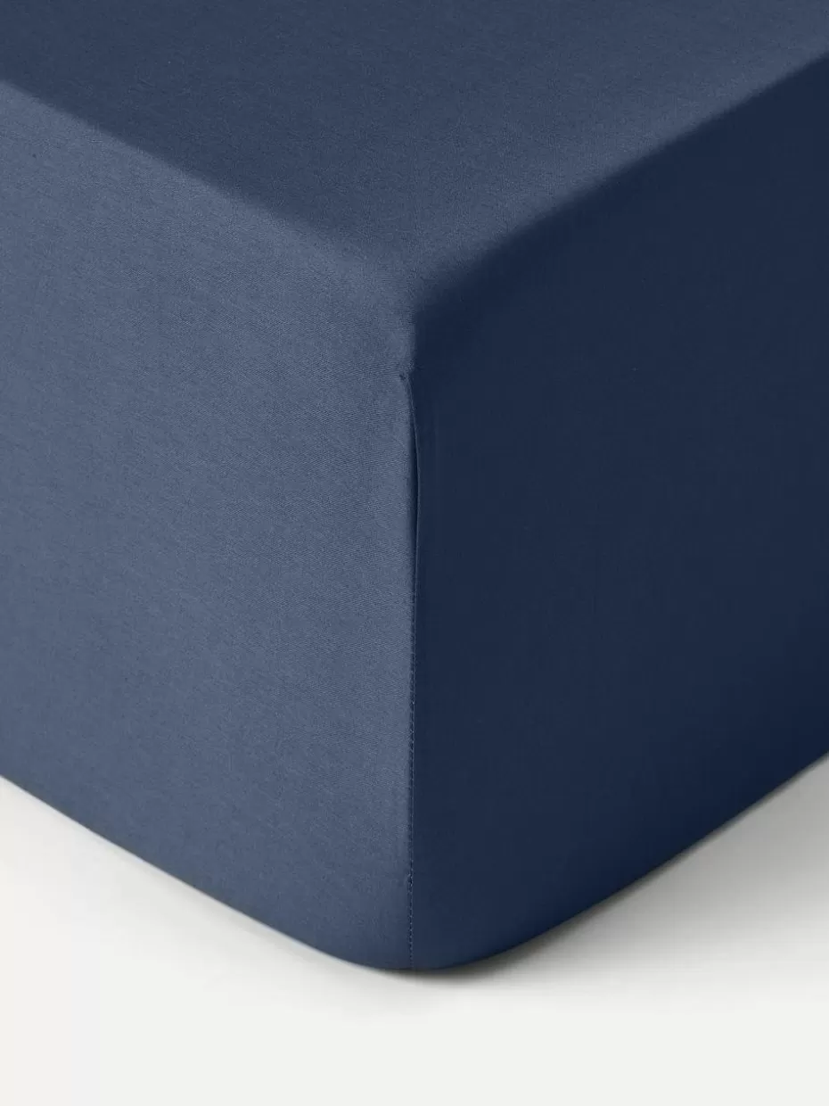 Spannbettlaken-Westwing Collection Boxspring-Spannbettlaken Comfort, Baumwollsatin Dunkelblau