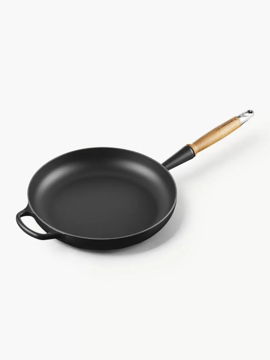 Pfannen-Le Creuset Bratpfanne Signature Collection aus Gusseisen mit Holzgriff Schwarz