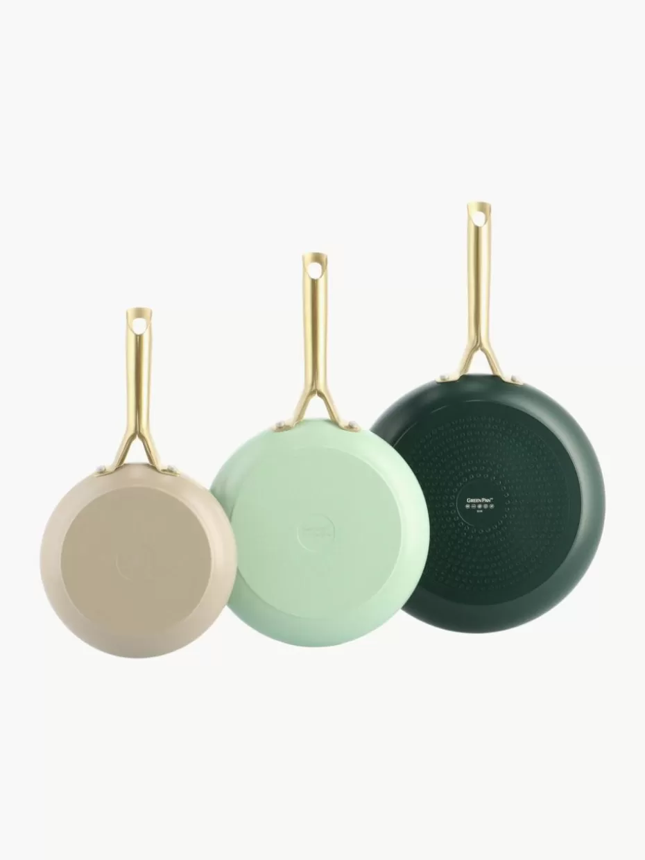 Pfannen-GreenPan Bratpfannen Shades mit Antihaftbeschichtung, 3er-Set Taupe, Mintgrün, Dunkelgrün, Goldfarben