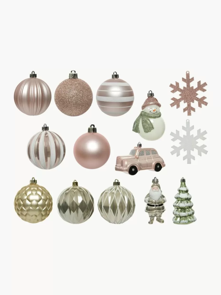 Weihnachtskugeln & Baumanhänger-Westwing Bruchfeste Baumanhänger Mia, 25er-Set Hellrosa, Salbeigrün, Weiß, Goldfarben