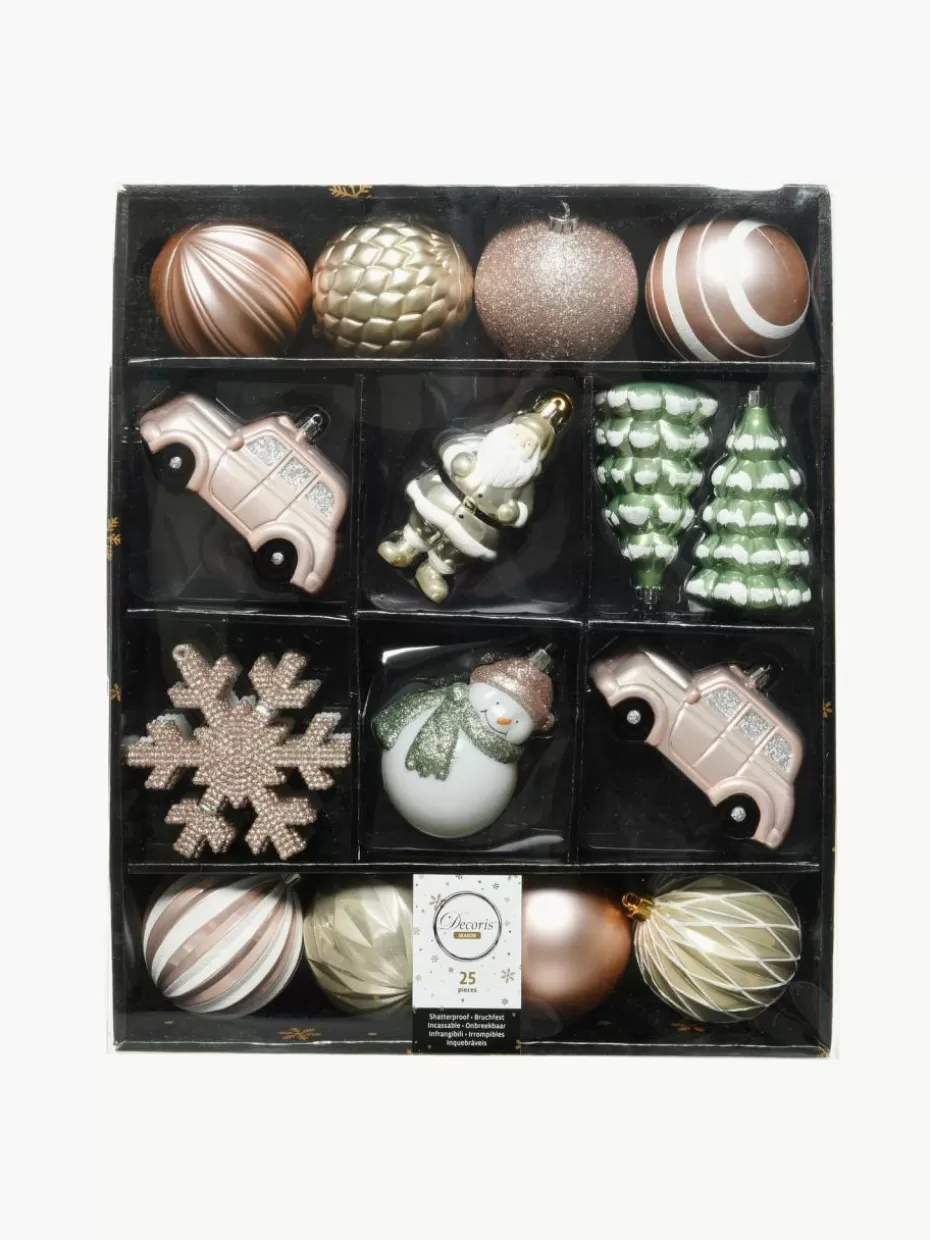 Weihnachtskugeln & Baumanhänger-Westwing Bruchfeste Baumanhänger Mia, 25er-Set Hellrosa, Salbeigrün, Weiß, Goldfarben