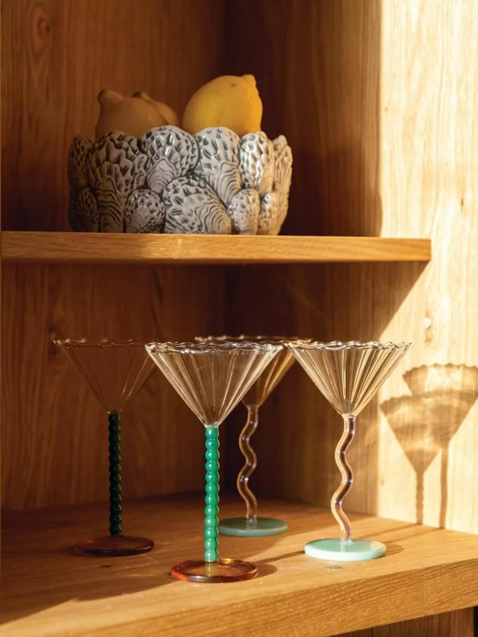 Bargläser-&k amsterdam Cocktailgläser Perle aus Borosilikatglas, 2 Stück Transparent, Dunkelgrün, Orange