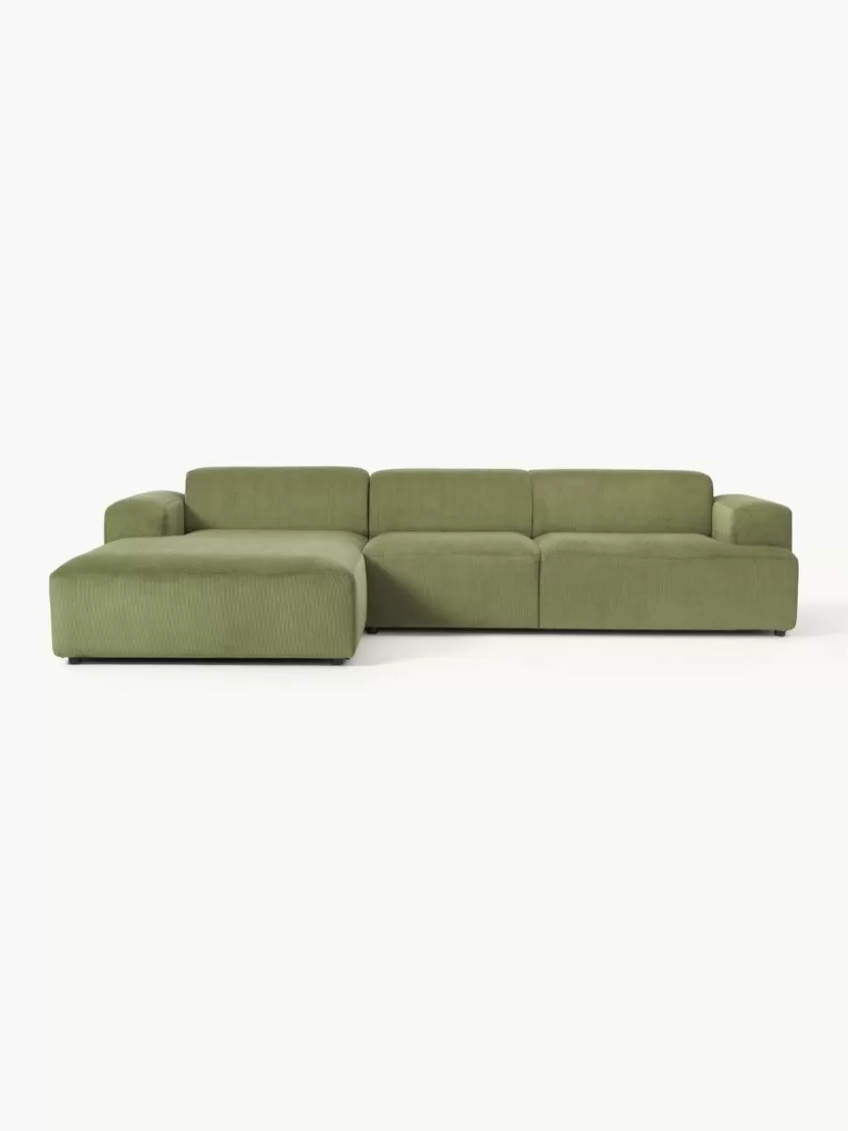 Sofas | Sofaserien-Westwing Collection Cord-Ecksofa Melva (4-Sitzer) Cord Olivgrün