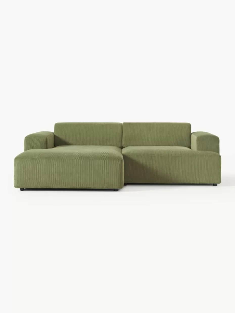 Sofas | Sofaserien-Westwing Collection Cord-Ecksofa Melva (3-Sitzer) Cord Olivgrün