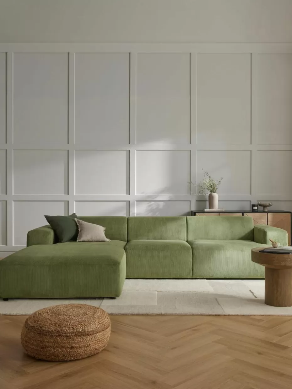 Sofas | Sofaserien-Westwing Collection Cord-Ecksofa Melva (4-Sitzer) Cord Olivgrün