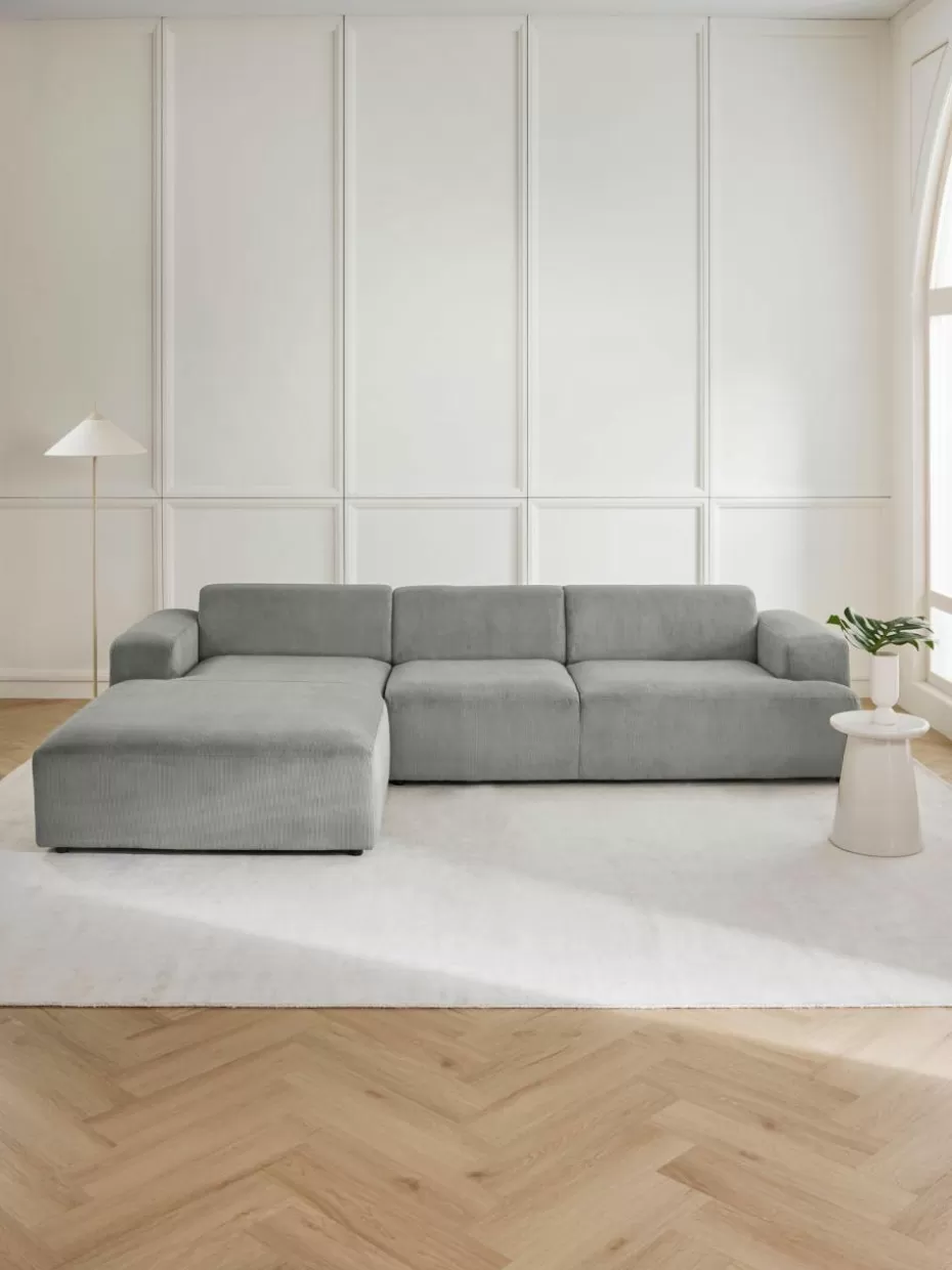 Sofas | Sofaserien-Westwing Collection Cord-Ecksofa Melva (4-Sitzer) Cord Grau