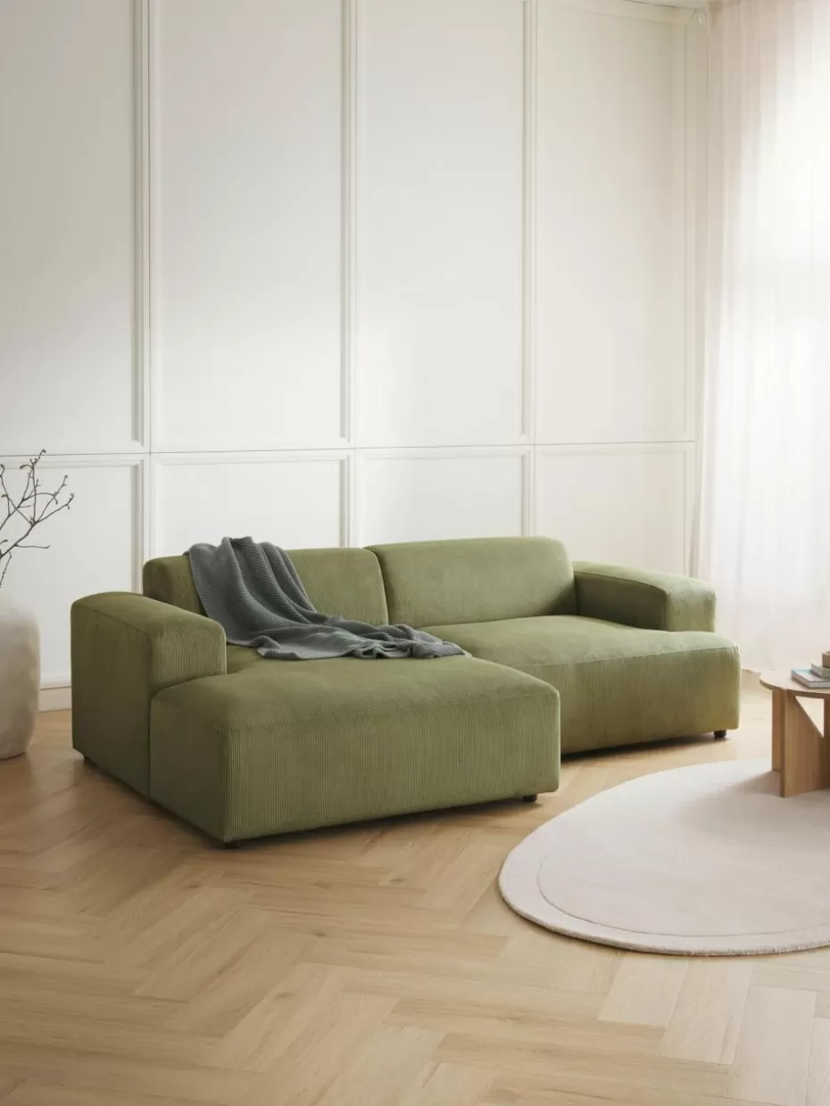 Sofas | Sofaserien-Westwing Collection Cord-Ecksofa Melva (3-Sitzer) Cord Olivgrün