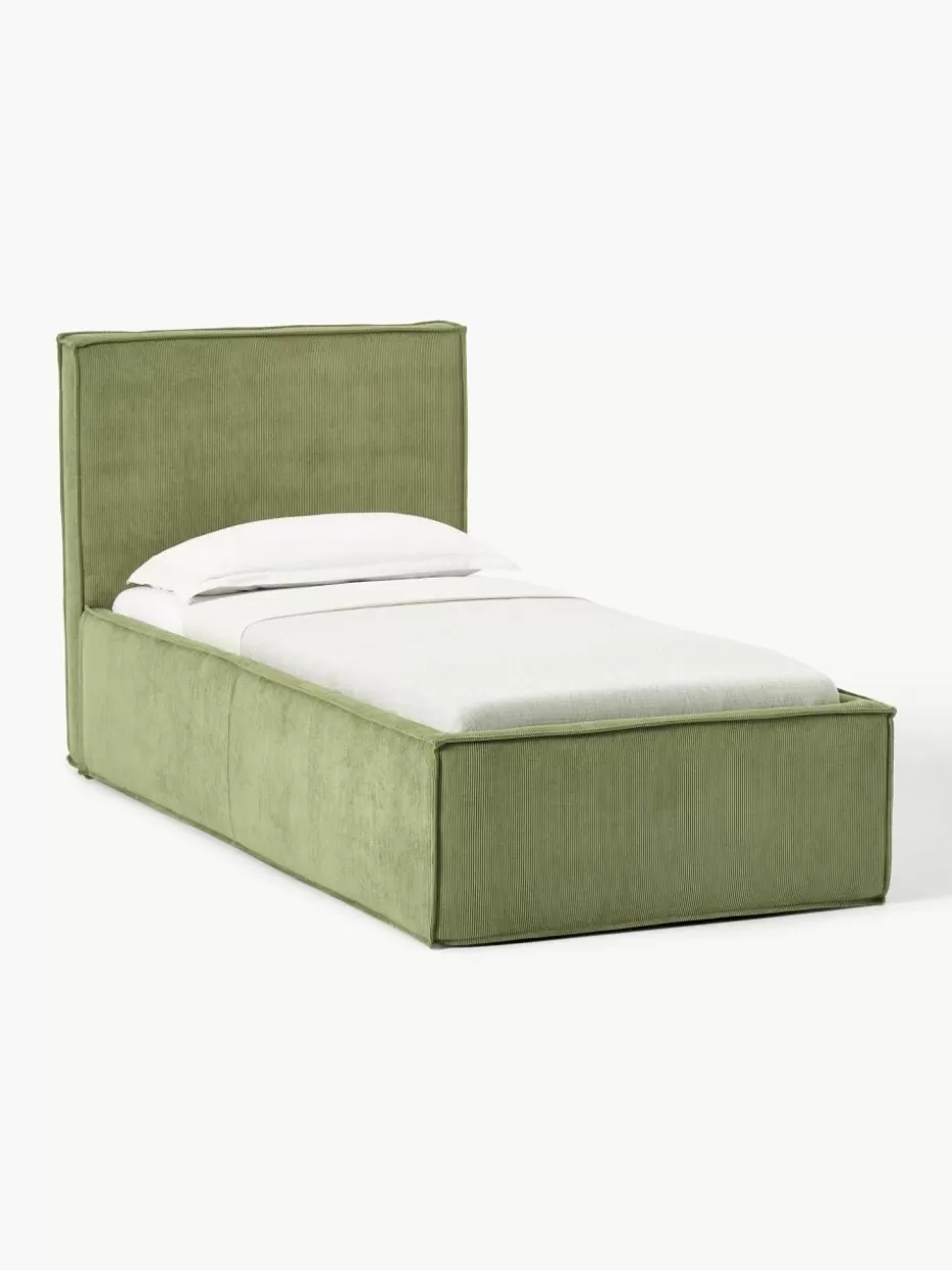 Betten-Westwing Collection Cord-Einzelbett Dream mit Stauraum Cord Olivgrün