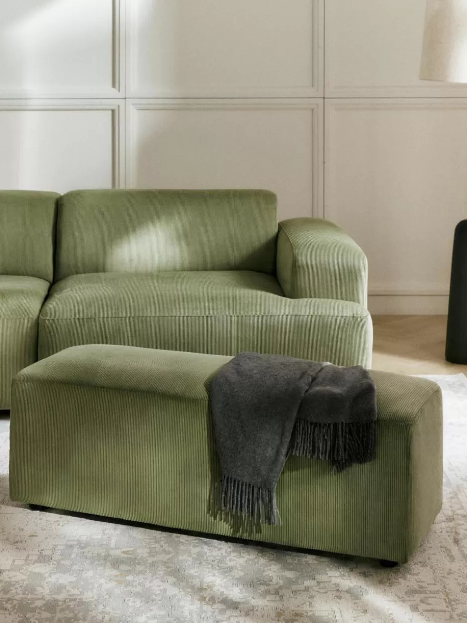 Hocker | Sofaserien-Westwing Collection Cord-Hocker Melva, B 99 x T 42 cm Cord Olivgrün