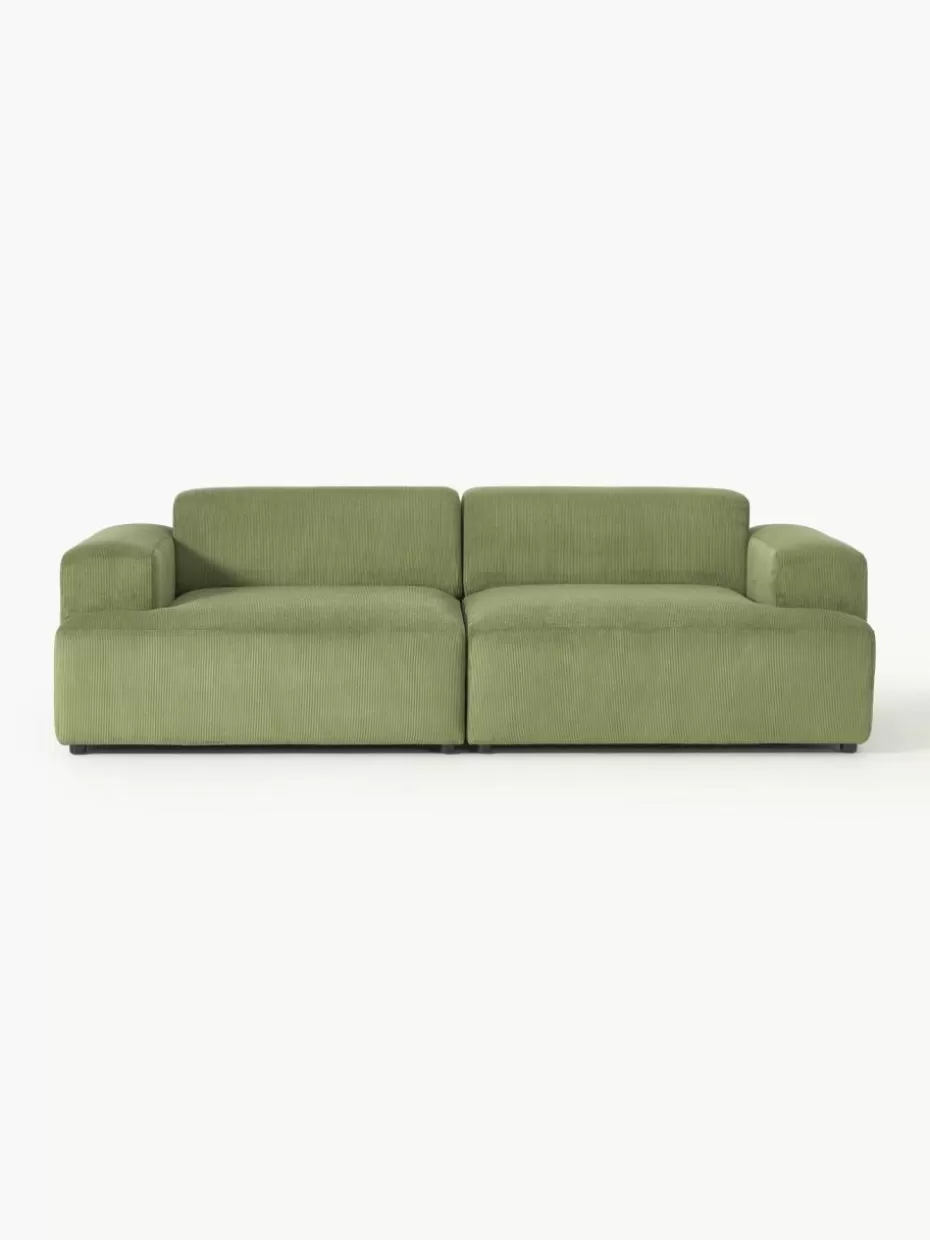 Sofas | Sofaserien-Westwing Collection Cord-Sofa Melva (3-Sitzer) Cord Olivgrün