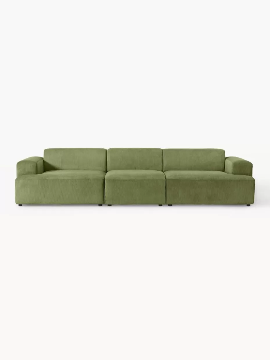 Sofas | Sofaserien-Westwing Collection Cord-Sofa Melva (4-Sitzer) Cord Olivgrün