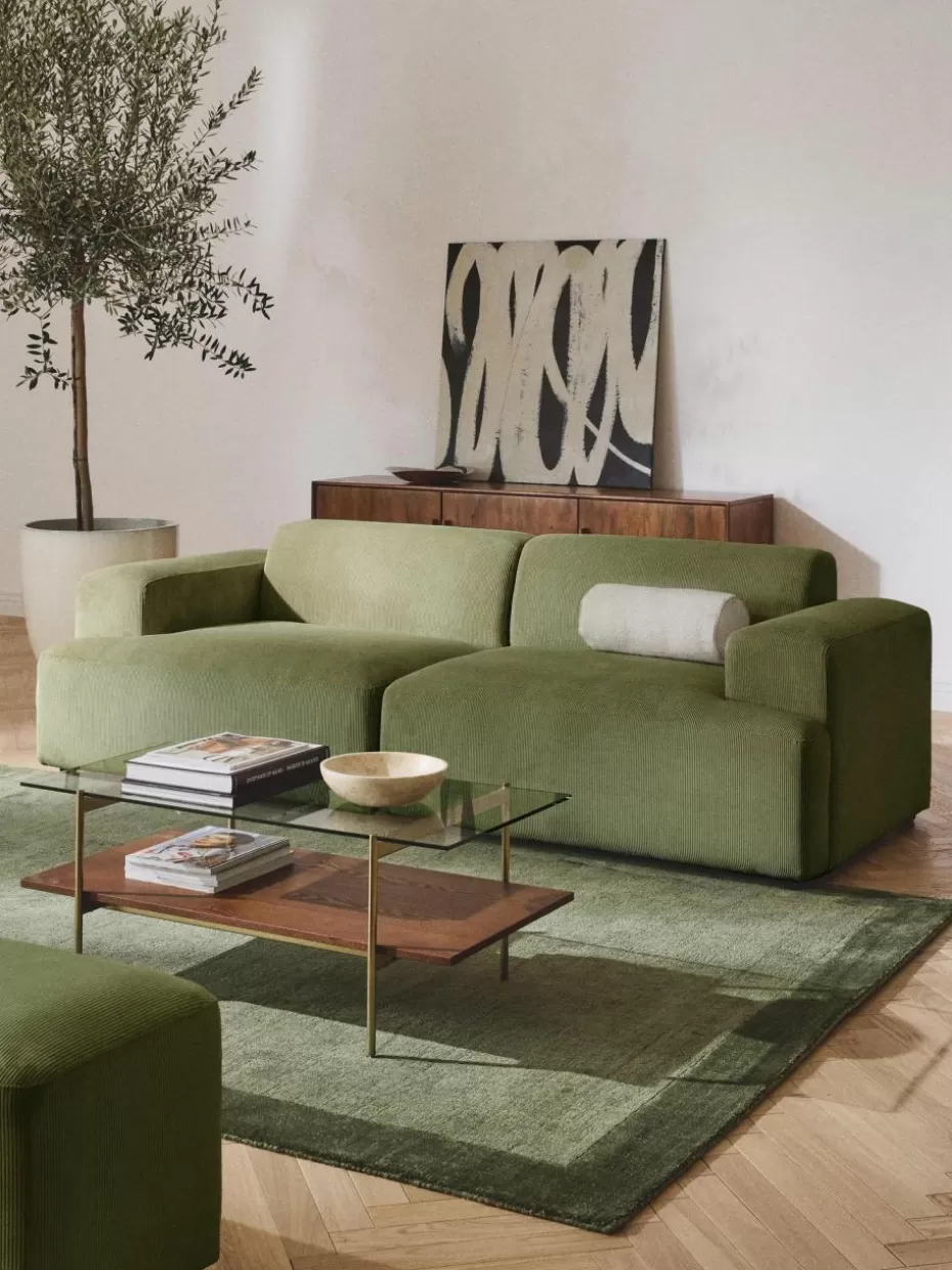 Sofas | Sofaserien-Westwing Collection Cord-Sofa Melva (2-Sitzer) Cord Olivgrün