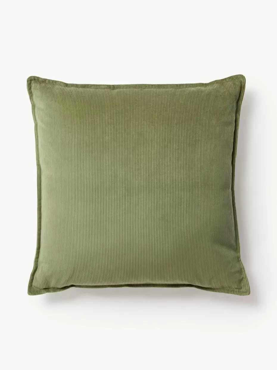 Sofakissen-Westwing Collection Cord-Sofa-Kissen Lennon Cord Olivgrün
