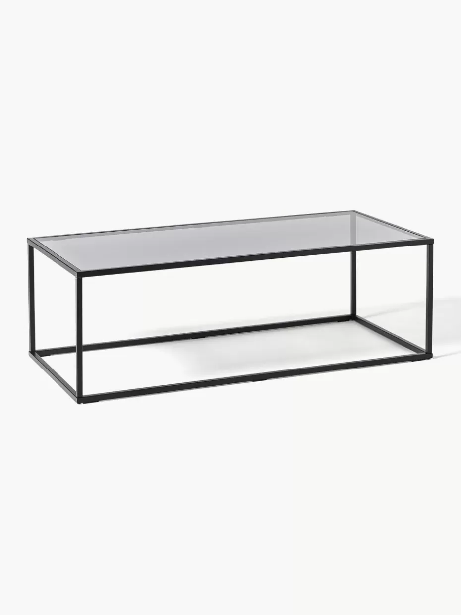 Couchtische-Westwing Collection Couchtisch Maya mit Glasplatte Transparent schwarz getönt, Schwarz matt
