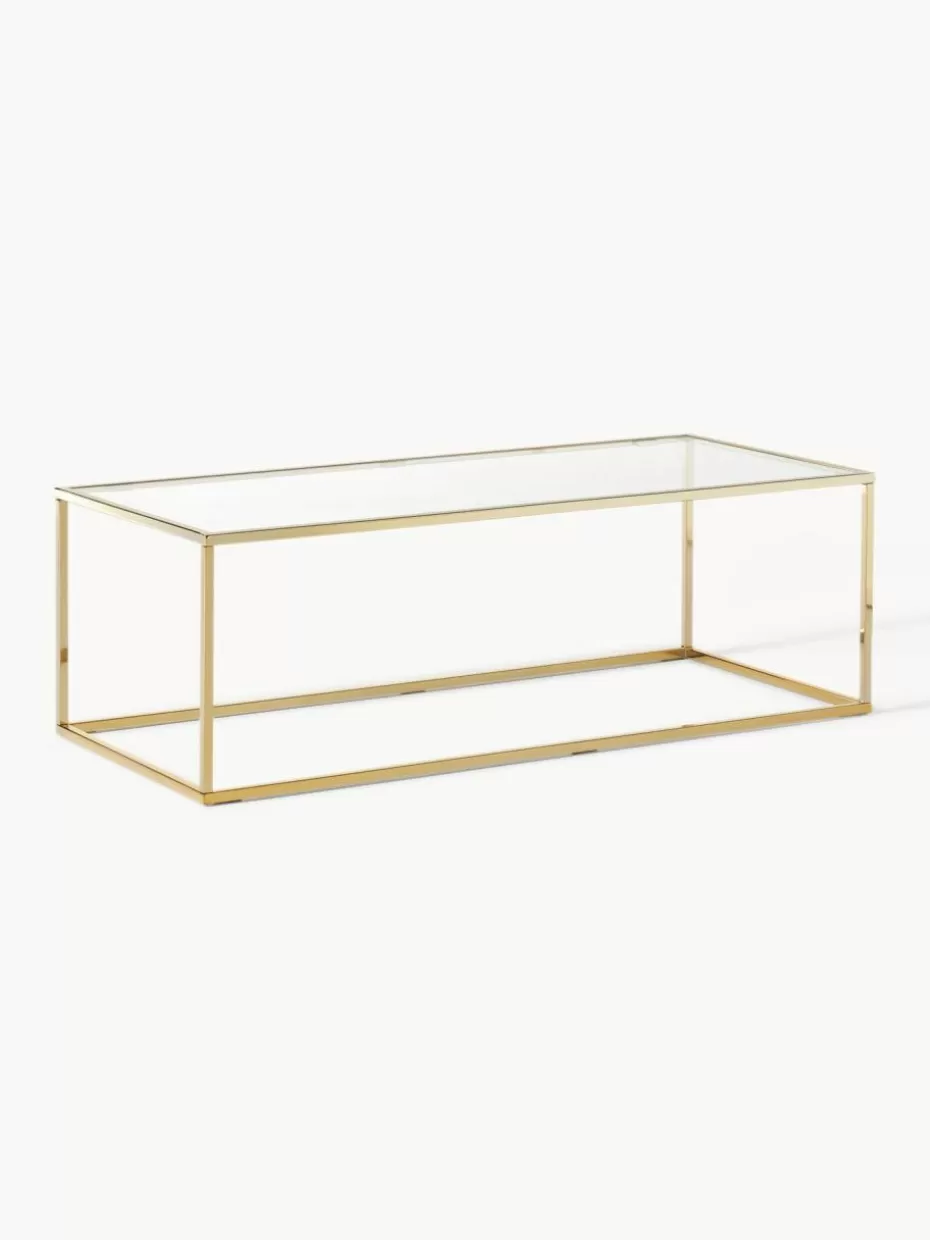 Couchtische-Westwing Collection Couchtisch Maya mit Glasplatte Transparent, Goldfarben glänzend