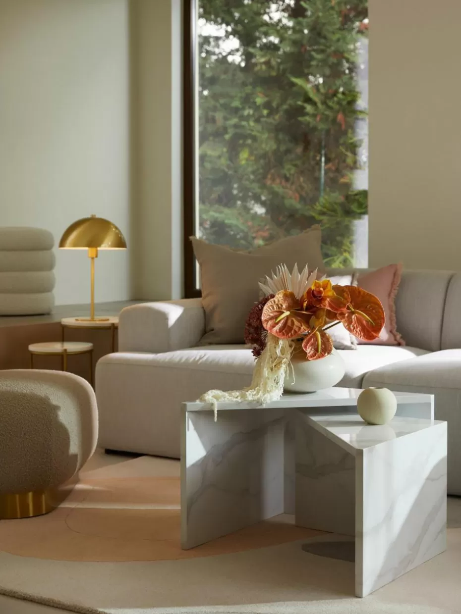 Couchtische-Westwing Collection Couchtische Vilma in Marmor-Optik, 2er-Set Weiß, Marmor-Optik