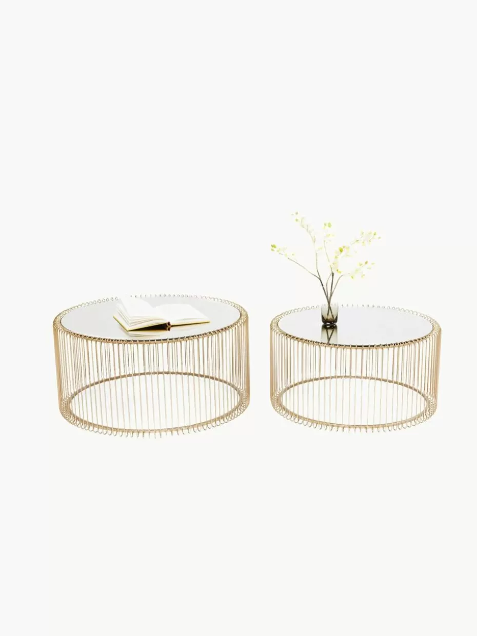 Couchtische-Kare Design Couchtische Wire mit Glasplatte, 2er-Set Goldfarben, Spiegelglas