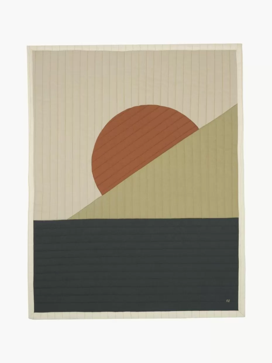 Deko-Nobodinoz Decke Arty Quilt aus Baumwolle Cremeweiß, Dunkelblau, Landschafts-Motiv