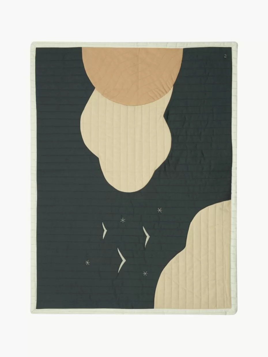 Deko-Nobodinoz Decke Arty Quilt aus Baumwolle Dunkelblau, Off White, Beige, Himmel-Motiv