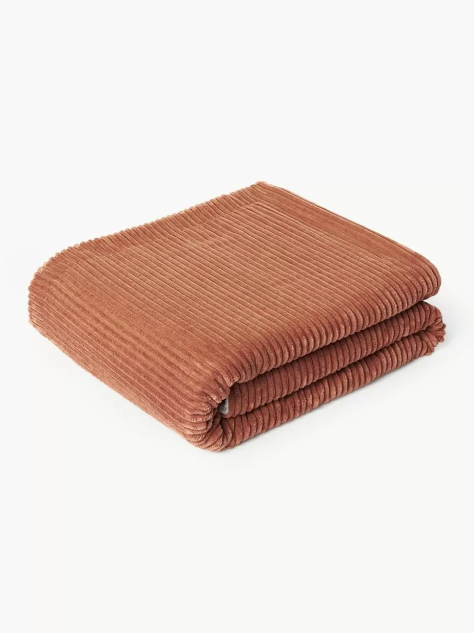 Decken & Plaids-Westwing Collection Decke Kylen aus Cord Terrakotta, Cremeweiß