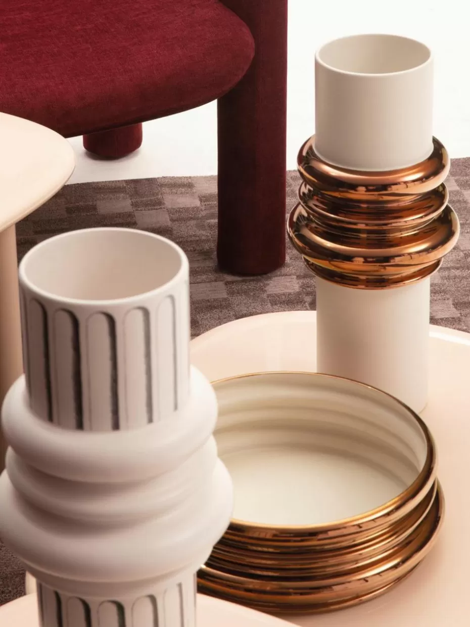 Dekoschalen-Driade Deko-Schale Ordini aus Keramik Off White, Goldfarben, glänzend