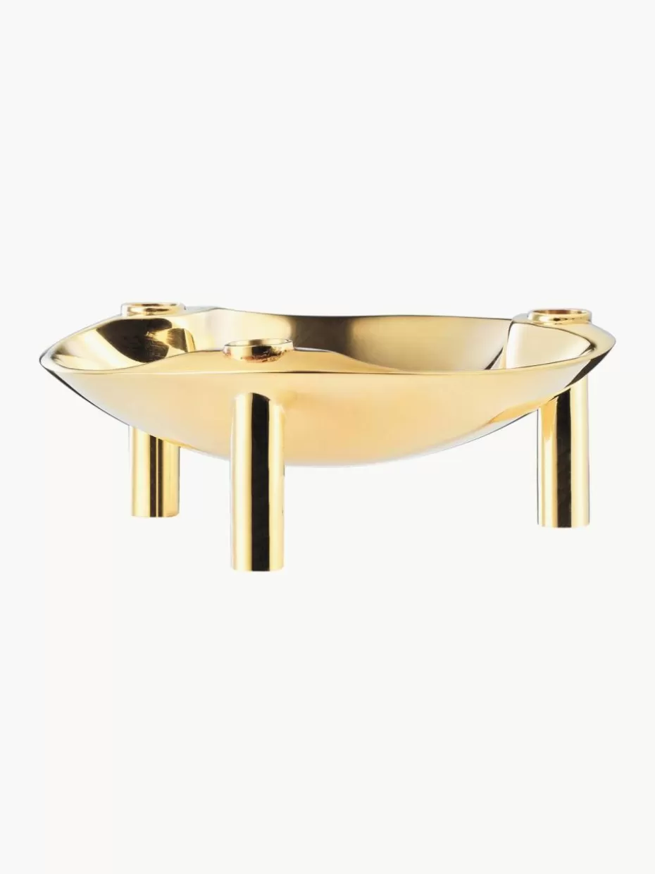 Weihnachtskerzen & Kerzenhalter | Festliche Eleganz-Stoff Nagel Deko-Schale Messing, glänzend